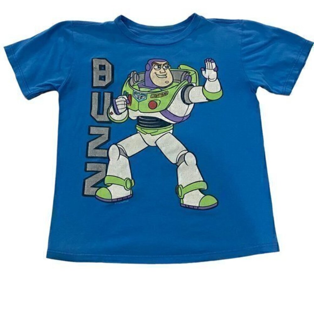 Disney Store Boys T-Shirt Buzz Lightyear Blue Cartoon Character Crewneck Size M